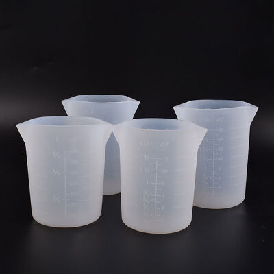 Crystal dropper silicone measuring cup with built-in scale 350ml, 450ml, two spout split flow silicone mold wholesale