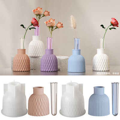 Large European style flower branch test tube hydroponic water ripple vase DIY aromatherapy gypsum candle holder silicone mold