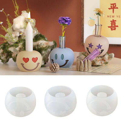 DIY resin plaster candle holder ornament, round heart-shaped star smiling face flower planter, silicone mold