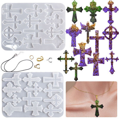 DIY crystal drop glue cross necklace pendant grinding tool 12 pairs earrings bracelet silicone mold