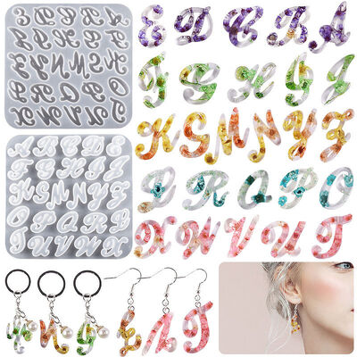 DIY Crystal Dropping Gel Mirror 26 English Capital Grinding Irregular Letter Earrings Keychain Silicone Mold