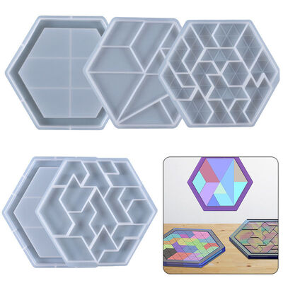 DIY crystal drop glue mold hexagonal tangram puzzle home decoration silicone mold wholesale