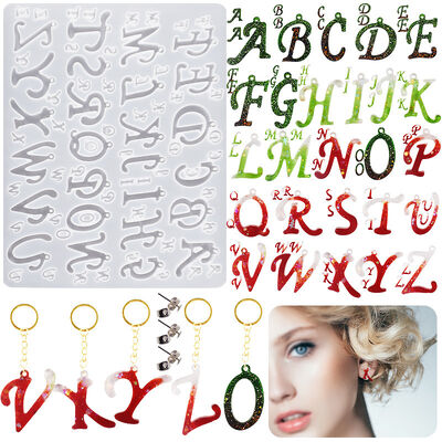 DIY crystal drop glue jewelry English letter pendant earrings keychain pendant silicone mold wholesale
