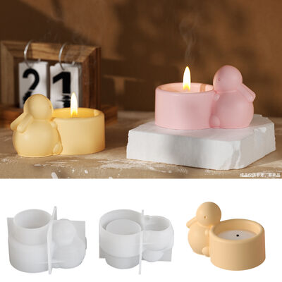 Cute bunny candle holder silicone mold DIY gypsum bunny candle cup storage jar dropper mold