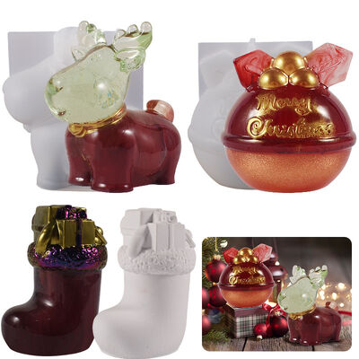 Candelas de Navidad DIY Quitar pegamento Grinding Yeso 3D Calcetines de alce Navidad Ornamento de frutas Molde de silicona