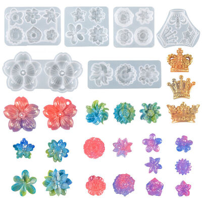 DIY crystal dropper resin grinding tool, multiple 3D crown flower petal patch pendant silicone molds