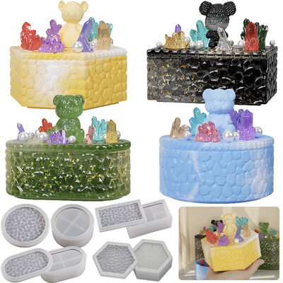 DIY Resin Diamond Storage Box Mould Rectangular Oval Hexagonal Stackable Storage Jar Silicone Mold
