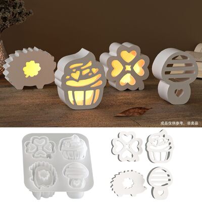 Silicone mold for four link hollow ornament DIY hedgehog mushroom cake with four leaf clover silhouette gypsum mold
