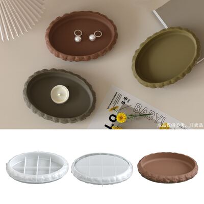 DIY Aromatherapy Gypsum Cement Elliptical Mirror Rock Pattern Tray Plate Ornament Silicone Mold