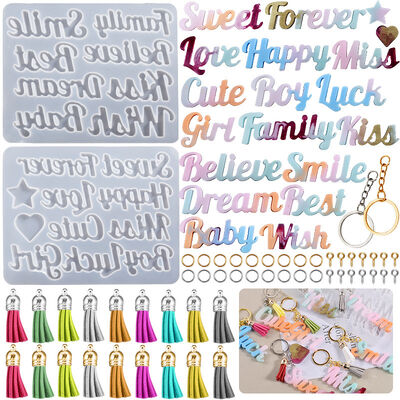 DIY Crystal Dropping Resin English Alphabet Words Blessings Keychain Pendant Silicone Mold