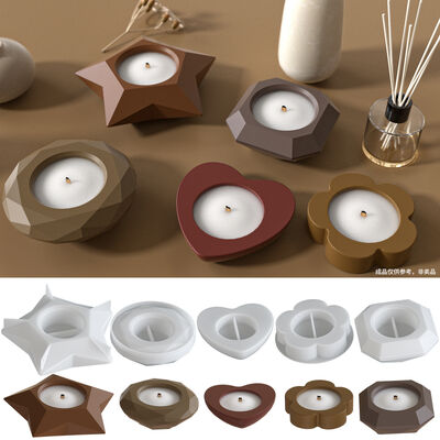 DIY cut circular square heart-shaped flower pentagram gypsum storage candle cup candle holder base silicone mold