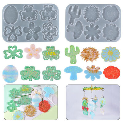 DIY Dropping Mold Clover Petals Leaves Mushroom Cactus Hanging Silicone Mold Easter