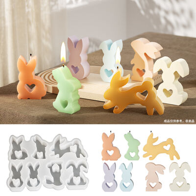 Easter Love Rabbit Combination DIY Aromatherapy Gypsum Ornament Decoration Rabbit Candle Table Silicone Mold