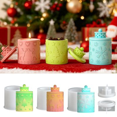 Relief Christmas Tree Elk Snow Column Storage Can DIY Aromatherapy Gypsum Candle Cup Silicone Mold