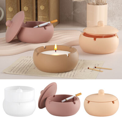 Crystal dropper glue circular covered ashtray storage can DIY gypsum incense burner candle cup silicone mold