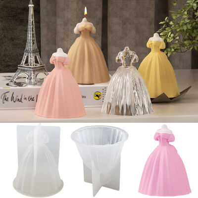 Aromaterapia bricolaje velas de yeso herramienta de molienda vestido de princesa boda puff vestido de noche pastel de silicona moho