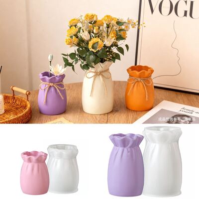 Ins Fengfu Bag Vase Silicone Mold Handmade DIY Aromatherapy Gypsum Cement Flower Arrangement Device Storage Can Decoration Mold