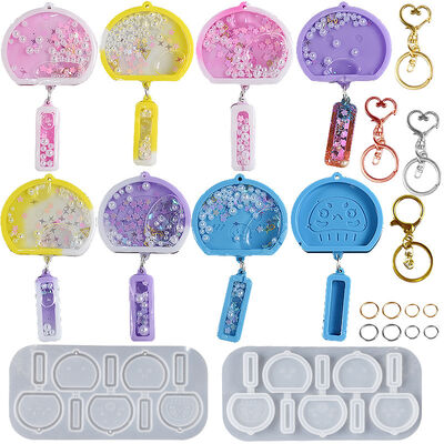 Crystal Drip Glue Japanese Wind Chime Flowing Sand Mold Little Bear Smiling Face Flowing Sand Pendant Keychain Silicone Mold