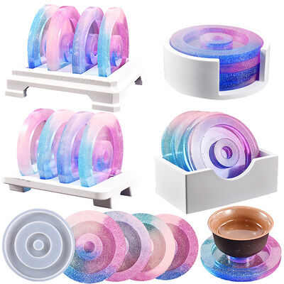 DIY crystal dropper resin gypsum coaster circular coaster holder storage box mirror silicone mold