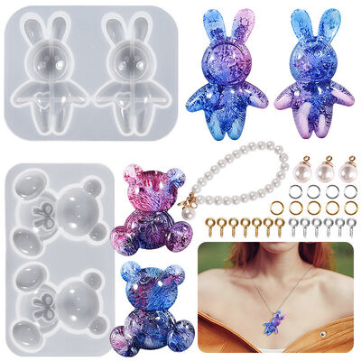 DIY Drop Glue Cartoon Doll Love Heartbeat Little Rabbit Doll Little Bear Keychain Pendant Silicone Mold