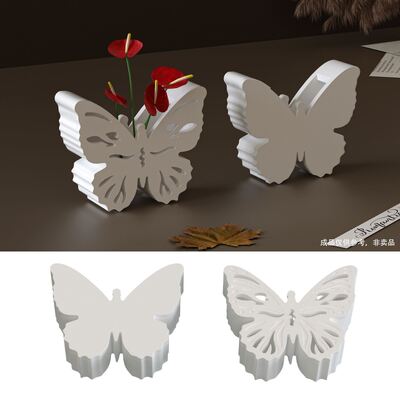 Manufacturer direct sales silicone mold wholesale DIY hollow flat butterfly vase decoration gypsum mold