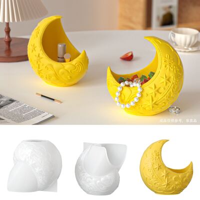 Embossed pattern moon storage box mold, handmade DIY gypsum cement jewelry box, home decoration silicone mold