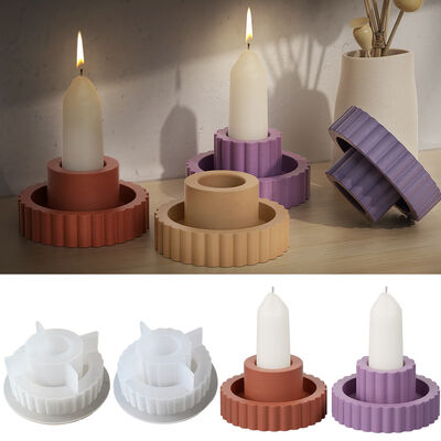 Circular striped candle holder dropper mold DIY cement gypsum concrete candle stand silicone mold
