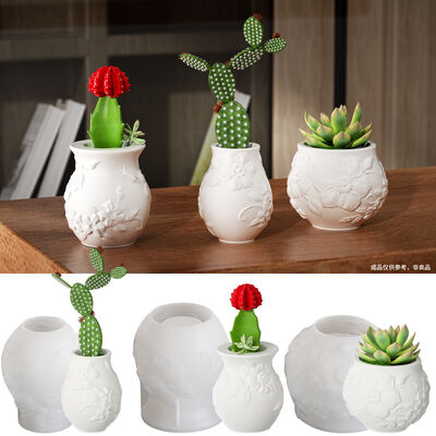DIY Crystal Drop Glue Relief Vine Flower Pattern Vase Aromatherapy Gypsum Storage Can Silicone Mold