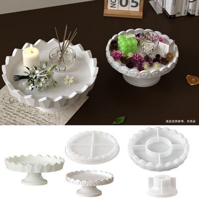 Ins Wind Wave Love Lace Tray Silicone Mold DIY Aromatherapy Gypsum High Foot Dish Storage Plate Mold