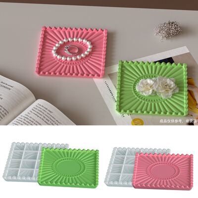 Aromatherapy Gypsum Cement Resin Square Sunflower Wave Lace Tray Dish Ornament Silicone Mold