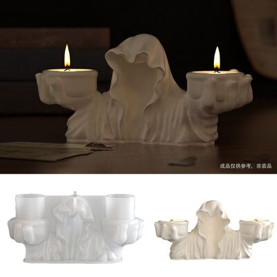 Halloween Big Robe Wizard Candlestick Silicone Mold DIY Gypsum Ghost Hand Holding Candlestick Candlestick Pendant Mold