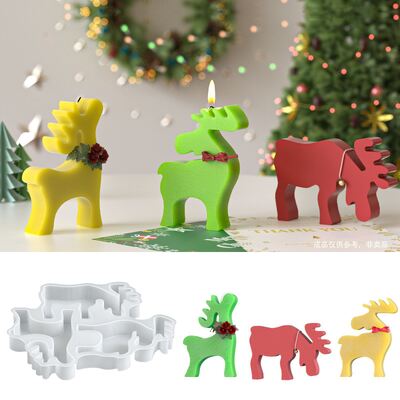 DIY Drip Glue Christmas Deer Hanging Silicone Mold Aromatherapy Gypsum Three Link Deer Candle Pendant Mold