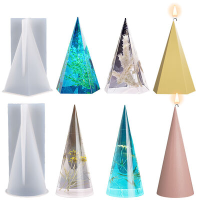 DIY crystal dropper mold, pentagonal cylindrical cone ring holder, candle holder, table mirror, silicone mold