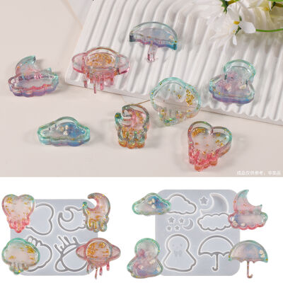 DIY Resin Moon Cloud Umbrella Doll Tears Moon Heart Shaped Flowing Sand Pendant Hanging Silicone Mold