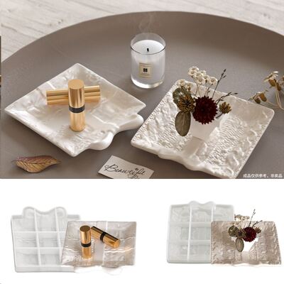 Square bow relief pattern tray silicone mold DIY aromatherapy gypsum disc drip mold