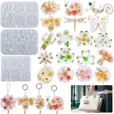 DIY Easter Drop Gel Gecko Insect Pendant Hanging Silicone Mold Clover Mushroom Flower Grinding