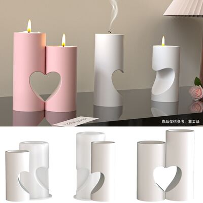 Cylindrical puzzle heart-shaped candlestick ornament silicone mold DIY Valentine's Day atmosphere candle lamp gypsum mold