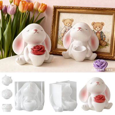 Easter bunny holding vase flower silicone mold DIY aromatherapy gypsum bunny candle stand mold