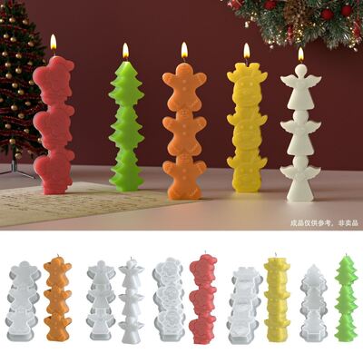 DIY Drip Glue Yeso Triple Conexión Papá Noel Árbol de Navidad Pan de jengibre Hombre Alce Ángel vela Molde