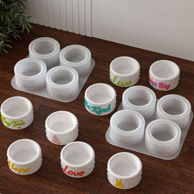 Cross border New Product Embossed English Words Gestures Wave Points Four Connection Candlestick Cups Gypsum Silicone Mold