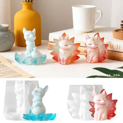 Nine Tailed Fox 3D Stereoscopic Silicone Mold DIY Aromatherapy Gypsum Candle Expansion Stone Fox Pendant Dropping Mold