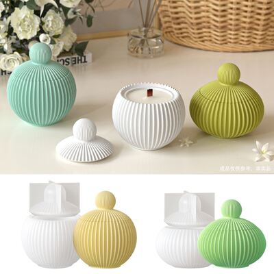 Ins estilo Raya vertical tarro de almacenamiento goteo pegamento molde DIY esférico superior yeso de aromaterapia vela taza ornamento molde de silicona