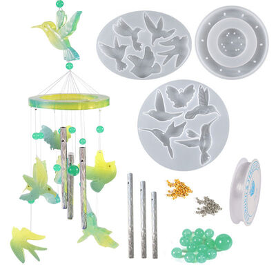 DIY Molde de resina de caída de cristal múltiple Pequeño colibrí Chime de viento colgante Molde de silicona fuente mayorista
