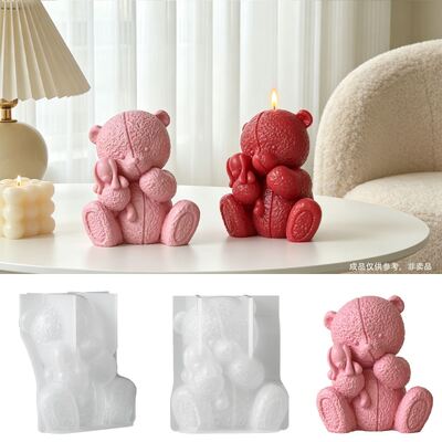 New product: Stitching teddy bear holding rabbit ornament silicone mold DIY aromatherapy gypsum plush pattern teddy bear mold