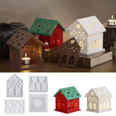 Crystal dropper resin gypsum love candle house DIY Christmas house small night light silicone mold
