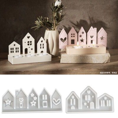 Three in one and five in one house insert board DIY gypsum heart pentagram house candle holder ornament silicone mold