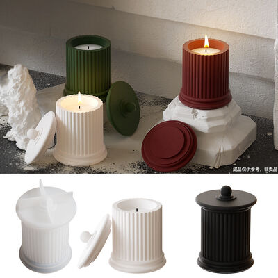 DIY gypsum cement aromatherapy candle cup ornament Roman column striped cup gypsum mirror silicone mold