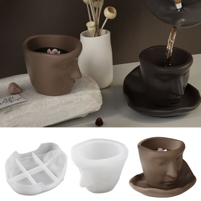 DIY Abstract Art Face Storage Dish Dropping Mold Gypsum Cement Candle Container Cup Silicone Mold