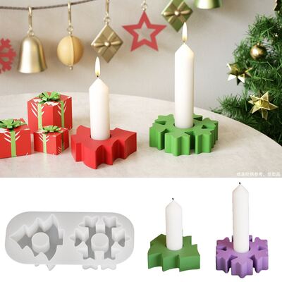 Christmas Tree Snowflake Candle Holder Ornament Silicone Mold DIY Aromatherapy Candle Stand Base Gypsum Mold