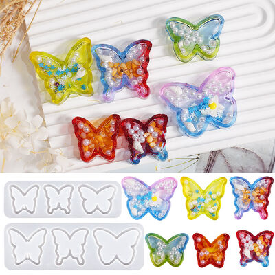 DIY Crystal Drop Glue Mirror Resin Butterfly Sand Pendant Keychain Pendant Silicone Mold Wholesale